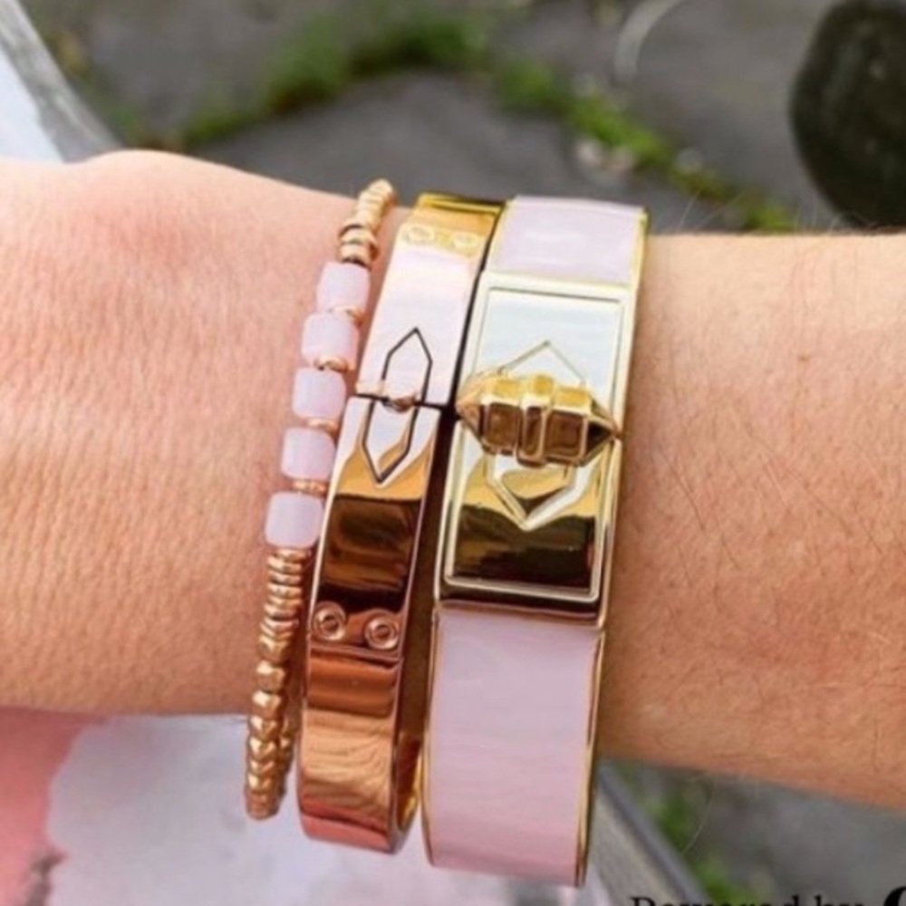 Stella & Dot | Blush Pink Rebel Stud Closure Hinged Bangle Bracelet - Picture 3 of 7